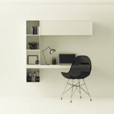 All White Modern Contemporary Home Office with Small Floating Desk 3d illustration render